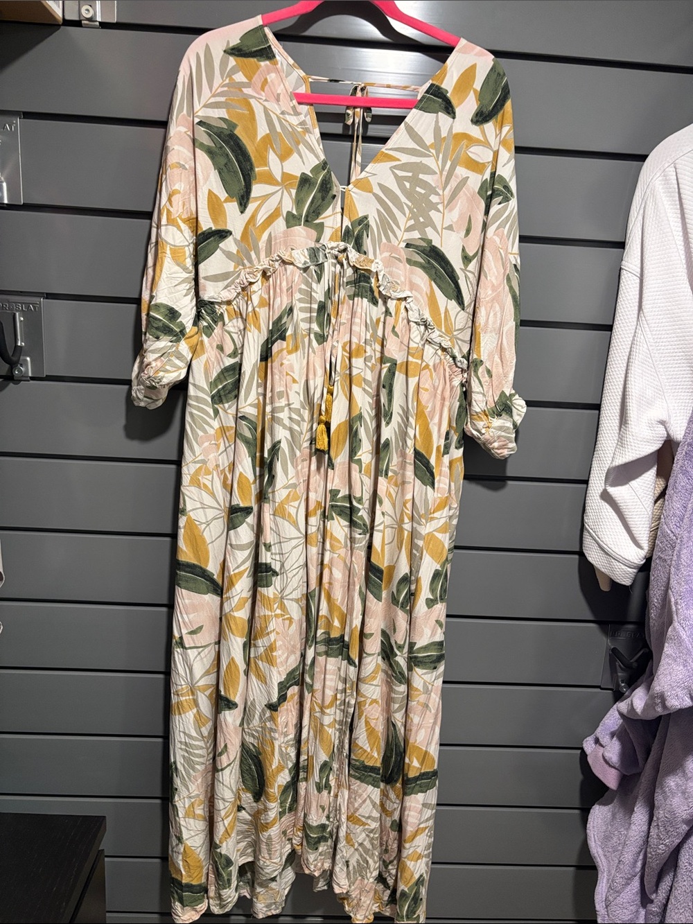 Midi Sleeve Printed Maxi Dress with Leg Slit